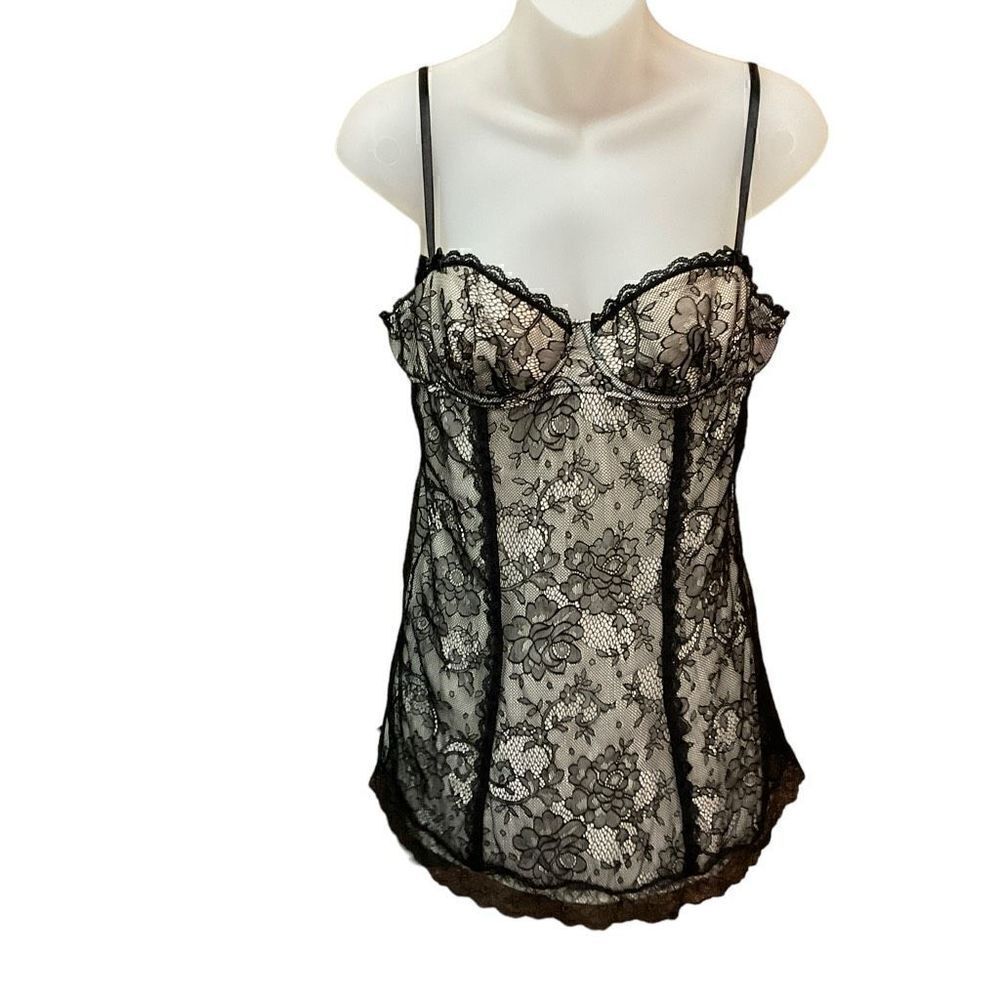 Victoria’s Secret Sexy Little Things Bra Chemise Black Lace White Lining 34C